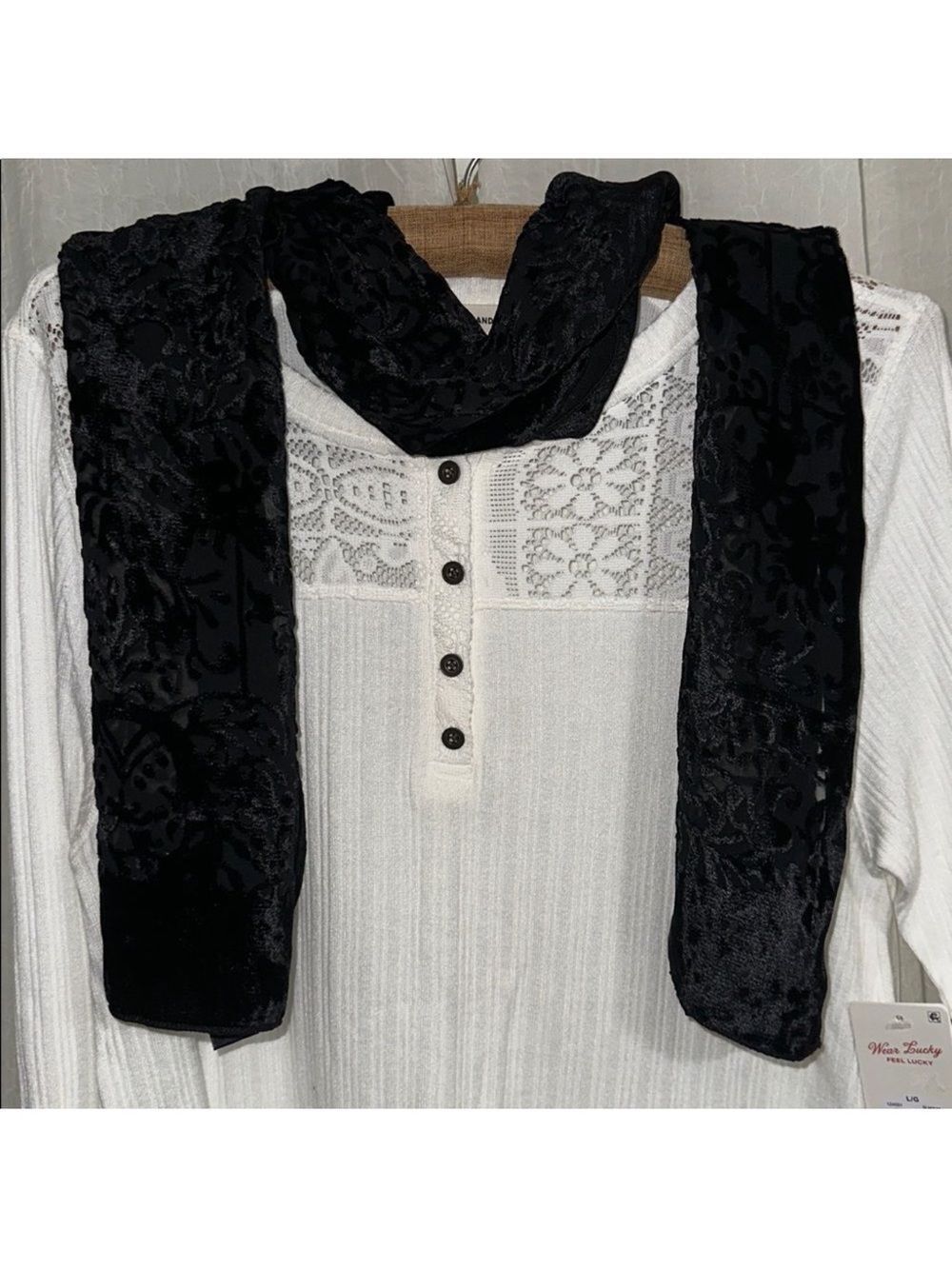 Vintage Korean Velour Black Floral Sheer Elegant Scarf